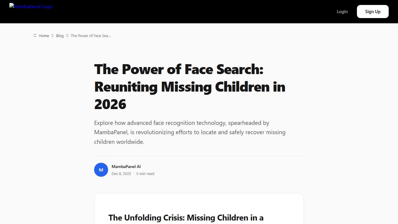 The Power of Face Search: Reuniting Missing Children in 2026 MambaPanel